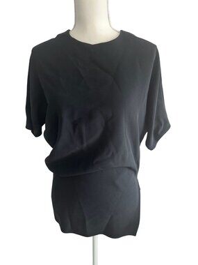 NARCISO RODRIGUEZ Black Silk Blend Ruched Top Size 38